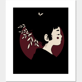 Minimalistic Geisha Design ‚Under the Red Moon‘ | handmade illustration | By Atelier Serakara Posters and Art